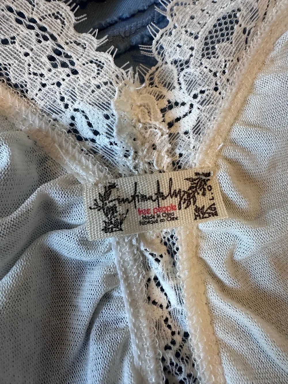 Free People Ivory Lace-Trim Long Sleeve Bodysuit